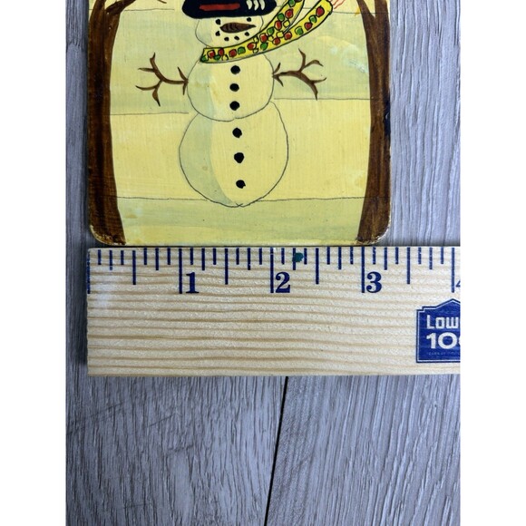 Vintage Hand Painted Wood Paper Mache Lacquered Coaster Set Winter Snowman READ - Picture 6 of 9